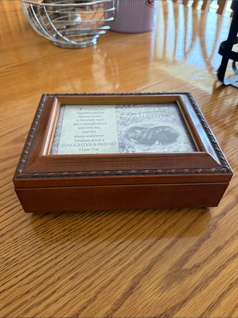 Wooden Music/Jewelry Box with Glass Top - Brown